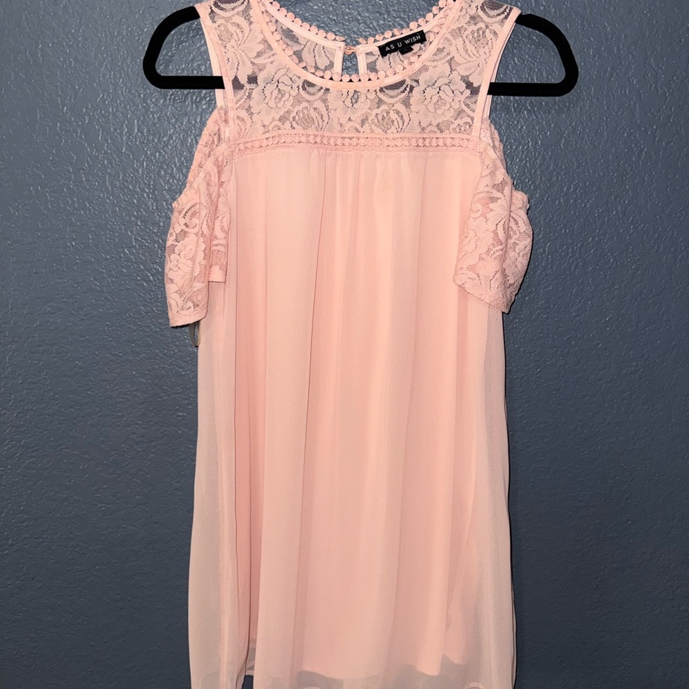 As U Wish Blush Pink Lace Cold-Shoulder A-Line Dress